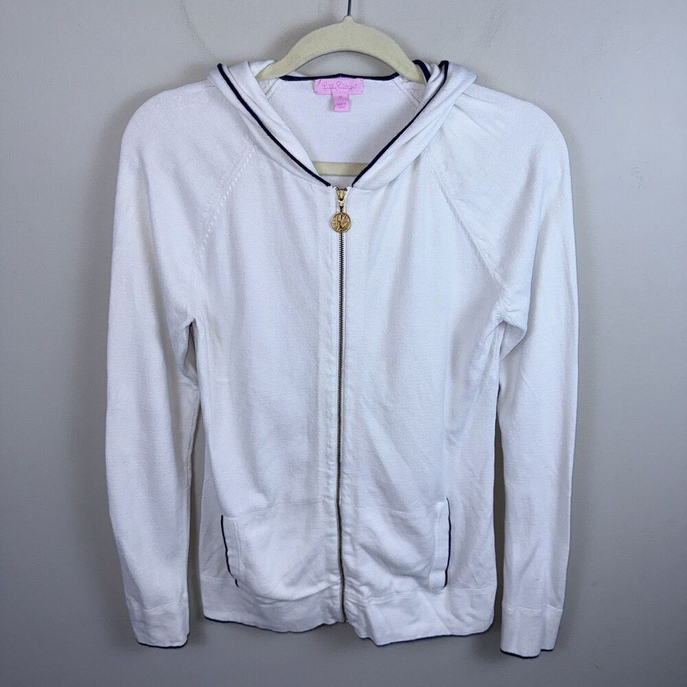 Lilly Pulitzer Jacket Womens White Full Zip Pockets Stretch Size Cardigan Medium